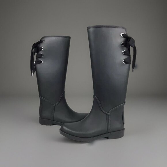 Coach Tristee Black Matte Knee High Lace Up Lined Rain Boot, Size 7, Feminine - Picture 4 of 8